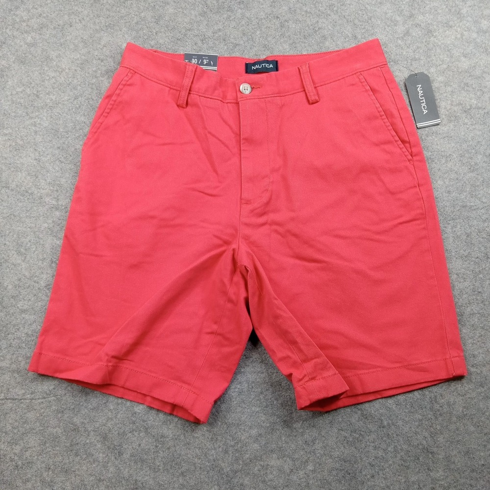 Nautica Shorts Mens 30 Deck‎ Classic Fit Stretch Red Chino Golf Casual Pants